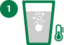 Drop one tablet into warm water Drop one tablet into warm water
